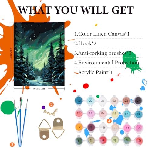 Paint by Numbers Kit for Adults Beginner, Aurora Adult Paint by Number Kits on Canvas Without Frame, Forest Oil Painting by Numbers for Home Decor Gift 16” W x 20”L - Image 4
