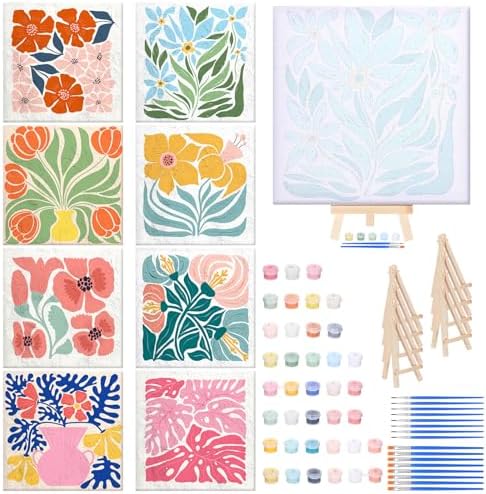 RoundFunny 8 Set Paint by Numbers Drawing Kit for Adults,Simple Blossom by RoundFunny