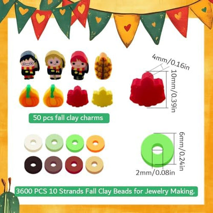 3600 PCS 10 Strands Fall Clay Beads for Jewelry Making, with 50pcs Autumn Clay Charms for Bracelets Making (Thanksgiving Day) - Image 2