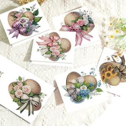 LazyFold 6Pcs DIY Diamond Art Painting Greeting Cards with Envelopes, Flower Hats All Occasion Note Card Kit for Women, Handmade Thank You Birthday Friendship Cards Gift - Image 5