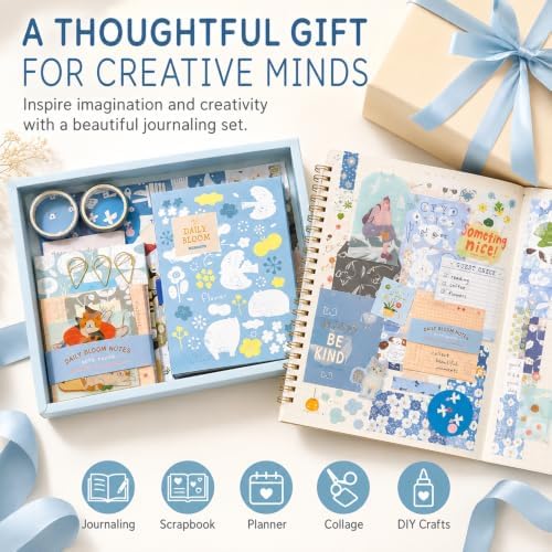 Blue Aesthetic Scrapbook Kit, Journaling Supplies Scrapbooking Gift Set - Image 4