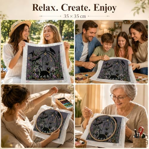 Halloween Black Cat Stamped Cross Stitch Kits for Beginner 13.7x13.7 Inch - Image 7