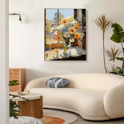PRASIO Framed Paint by Numbers Kit for Adults Beginner, Flowers Adult Paint by Number Kits on Canvas Framed, DIY Acrylic Watercolor Oil Paint by Numbers with Frame for Gift Home Decor 16x20 Inch - Image 2