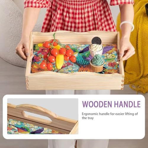 EWJRNSF 5D Diamond Painting Flowers Diamond Art Kits for Adults Wooden Serving Trays with Handles Big Gem Arts and Craft Gifts Trays Decor Gift Home Decor 9.8x13.8 Inches Hummingbird - Image 6