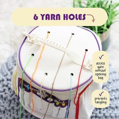 Hearth & Harbor Crochet Bag Organizer – Durable Knitting Bag, Yarn Organizer for Accessories and Supplies, Canvas Yarn Holder, Crochet Carrying Case with Accessories Pouch, Storage Organizer - Image 4