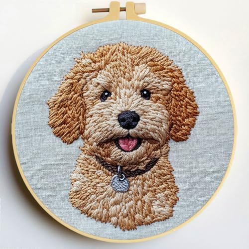 Punch Needle Kits Golden Doodle Dog 20x20cm-3 by Unknown