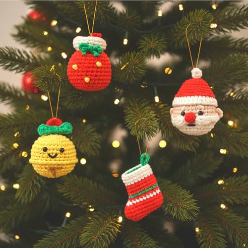 minimal beee Beginner Crochet Kit for Christmas– 4-Piece Santa & Stockings Set with Easy Peasy Yarn, Ergonomic Crochet Hooks, Video Tutorials, DIY Holiday Decor for Adults - Image 5