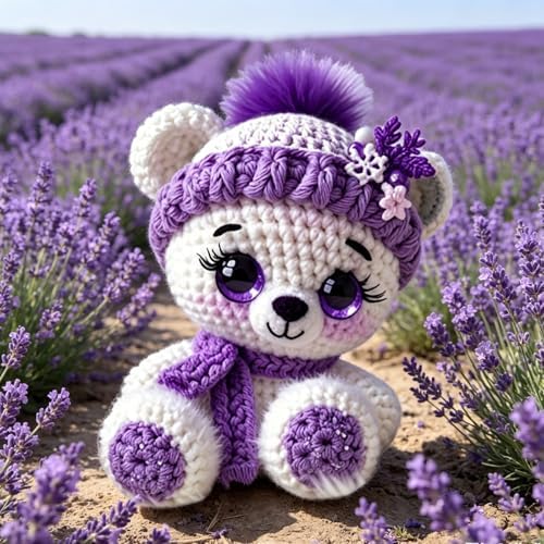 FRANDEK DIY Purple Bear Crochet Kit for Adults, Cute Plush Animal Set - Image 4