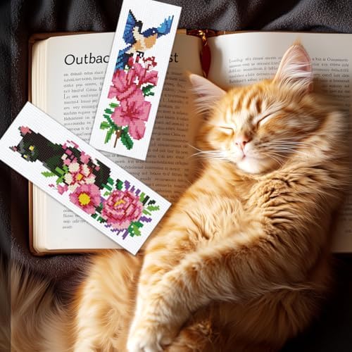 BEUNITONE 6 PCS Cross Stitch Bookmark Kit for Adults Beginners,Animal and Floral Pre-Printed Cross Stitch,DIY Stamped Embroidery Bookmark Kits,with Instructions,Craft Kit for Book Lovers 8.5''x3'' - Image 7