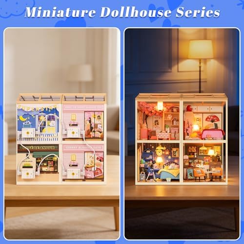 DIY Starry Night Wish Miniature House Kit with LED Light, Telescope & Piano, Roof & Dust Covers Sets, Tiny House Toys for Adults - Image 5