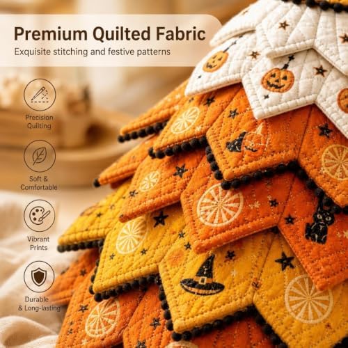 Quilted Christmas Tree Kit – Pre-Cut Fabric & Foam Cone DIY Tabletop Decoration with Tree Topper, No-Sew Holiday Craft Kit for Adults & Kids, Christmas Tree Decorations for Home, Party & Gifts (set2) - Image 2