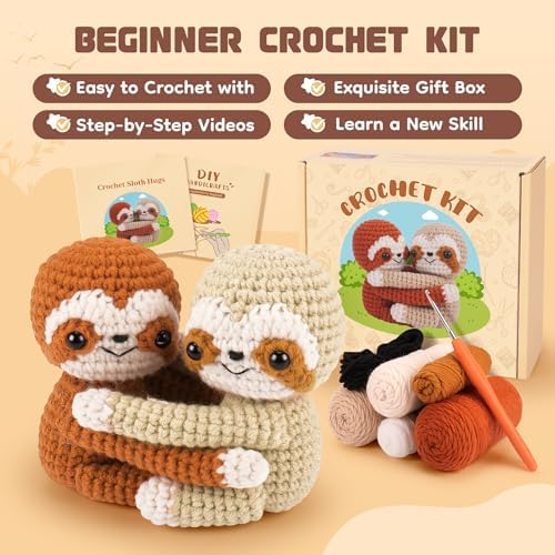 Fortuning's JDS Crochet Kit for Beginners, Hug Sloths Crochet Animal Kit - Image 2