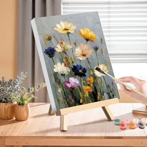 Flower Paint by Numbers for Adults with Framed Canvas - with Wooden Easel - Image 3