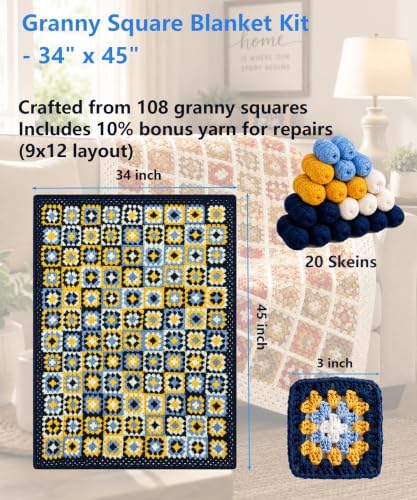 Kitcroet Granny Square Blanket Crochet Kit for Beginners, Easy Crochet Kit - Image 4