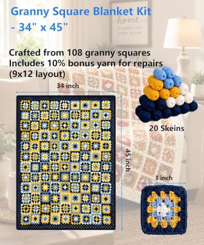 Kitcroet Granny Square Blanket Crochet Kit for Beginners, Easy Crochet Kit - Image 4
