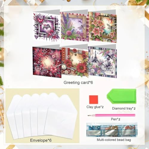 Diamond Art Cards with Envelopes–6PCS DIY Diamond Painting Greeting Cards Kit | Card Making Kit with Bling for Adults & Beginners | Birthday,Holiday & Thank You Cards (Flower) - Image 5
