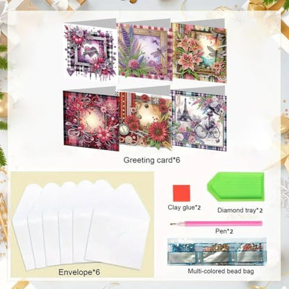 Diamond Art Cards with Envelopes–6PCS DIY Diamond Painting Greeting Cards Kit | Card Making Kit with Bling for Adults & Beginners | Birthday,Holiday & Thank You Cards (Flower) - Image 5