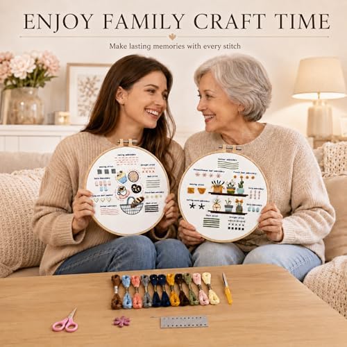 Ruyitycy Embroidery Kit for Beginners and Adults, Learn 21 Stitches with Video Tutorials, All-in-One Hand Embroidery Starter Set with Patterns, Hoop, Threads and Tools - Image 4