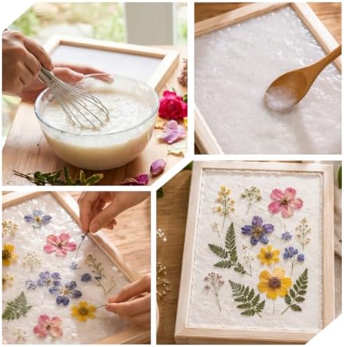 Ckhoid 4 Pack Paper Making Screen Kit, Wooden Papers Making Frames with Mesh, Papermaking Mould Deckle Absorbent Paper and Sponge for DIY Crafts Size A4 A5 A6 A7 - Image 4