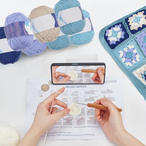 ORIGACH DIY Granny Square Crochet Bag Kit for Beginners Adults, Crochet Granny Square Bag Kit with Instruction Video Tutorials, Learn to Crochet Bag Making Kit for Starters, Dark Blue - Image 5