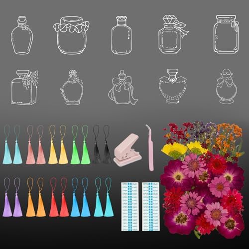 104Pcs Transparent Dried Flower Bookmarks, Dried Flower Bookmark Kit, Handmade DIY Bookmarks for Pressed Flowers, Thousand Flower Bookmark for Kids Women Men, Book Lovers by Artlaza
