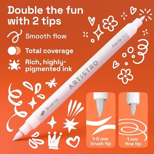 ARTISTRO 5 White Dual-Tip Acrylic Paint Marker Pens for Drawing - Image 2