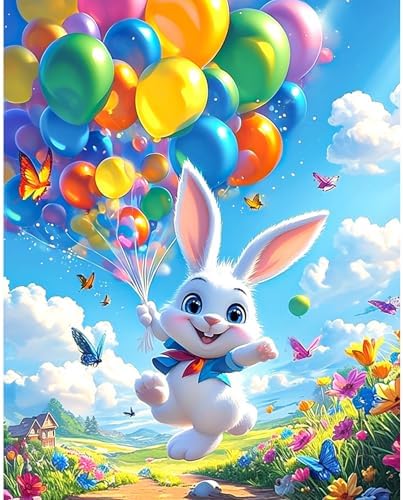 Bunny's Big Balloon Paint by Numbers Kits for Adults, Paint by Number Beginner, Happy Easter Bunny, Canvas Painting by Numbers for Adults, Easy DIY Oil Painting Kits for Gifts Home Decor 16x20 Inch by NEWENMO