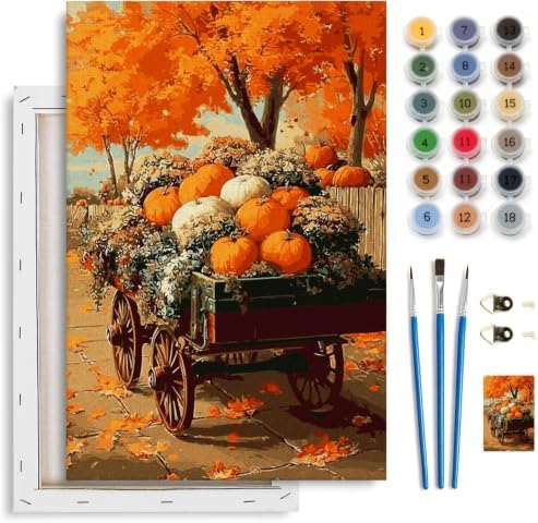 Spandrel Pumpkin Framed Paint by Numbers Kit for Adult, Halloween Adult Paint by Number Kits on Canvas, DIY Acrylic Oil Easy Autumn Painting by Numbers Fall for Home Wall Decor, 8x12in by Unknown