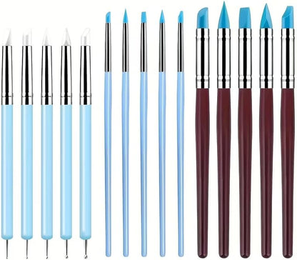 15 PCS Blue Clay Sculpting Tools Set, Professional Silicone Brushes & Dotting Tools Kit for Polymer Clay, Air Dry Clay, Pottery, Modeling & Crafting for Adult by DAIXIANGER