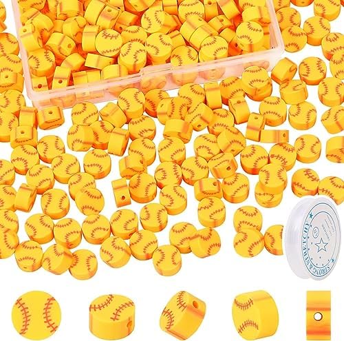 EVERMARKET 100pcs Baseball Beads Polymer Clay Baseball Softball Beads Charms Sports Ball Spacer DIY Bead for Necklace Bracelet Jewelry Handmade Jewelry Making Accessories Supplies by EVERMARKET