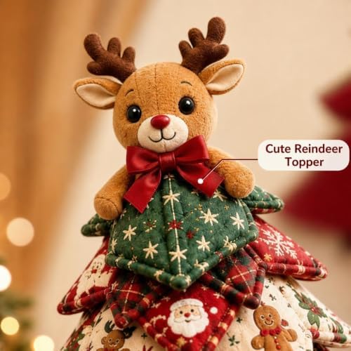 Quilted Christmas Tree Kit – Pre-Cut Fabric & Foam Cone DIY Tabletop Decoration with Tree Topper, No-Sew Holiday Craft Kit for Adults & Kids, Christmas Tree Decorations for Home, Party & Gifts (set6) - Image 5