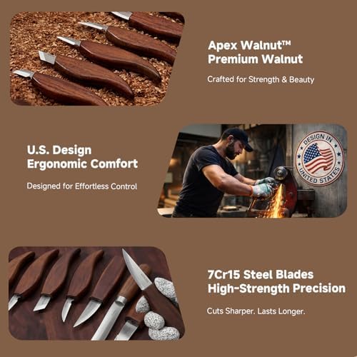 Wood Carving Kit, 30Pcs Wood Carving Tools Set with Leather Storage Bag, Deluxe Whittling Kit, 9 Wood Carving Knives 5 Chisels 4 Blocks (30-Piece Leather Bag Set) - Image 2