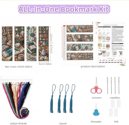 14CT Blue Bookshelf Counted Cross Stitch Bookmark Kit for Adults Beginners - Image 2
