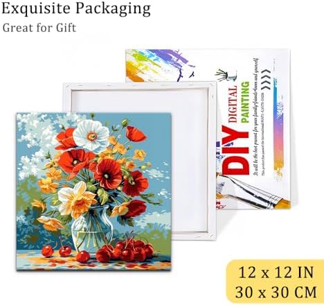 Natuyalo Framed Paint by Number Kits for Adults Beginners, Flowers in Vase Easy Acrylic Adult Paint by Number Kits, Cherry DIY Painting by Numbers Kits with Frame Ideal Gift 12x12 Inch - Image 6