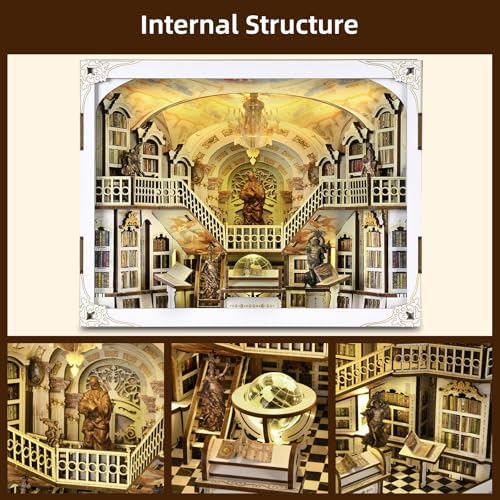 MiniCity Library of Gods Book Nook Kit, DIY Wooden Bookshelf Model with LED - Image 4