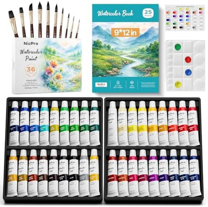 Nicpro Watercolor Paint Set for Adults, 36 Colors Watercolor Tube Set by Nicpro