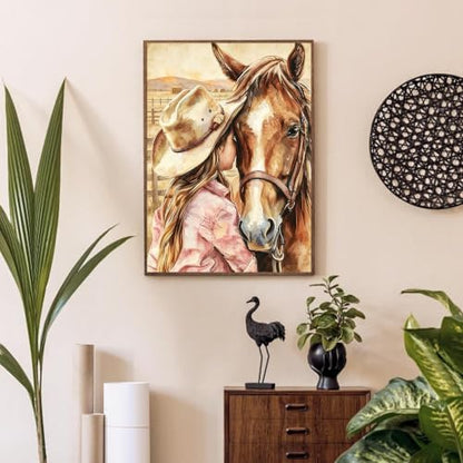 Girl Hugging Chestnut Horse Paint by Numbers Kit for Adults Beginner - Image 3