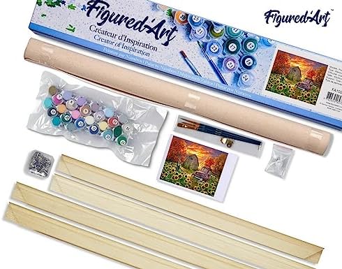 Figured'Art Paint by Numbers Kit for Adults Sunflowers in Front of The barn 16"x20" - Craft Art Painting Rolled Canvas with DIY Wooden Frame - Image 5