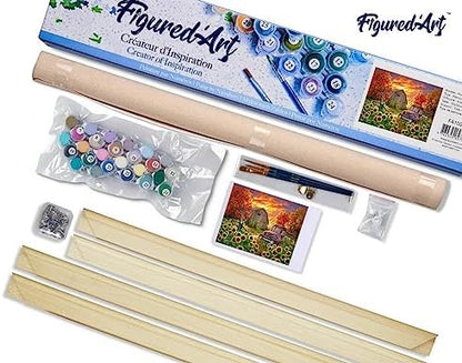 Figured'Art Paint by Numbers Kit for Adults Sunflowers in Front of The barn 16"x20" - Craft Art Painting Rolled Canvas with DIY Wooden Frame - Image 5