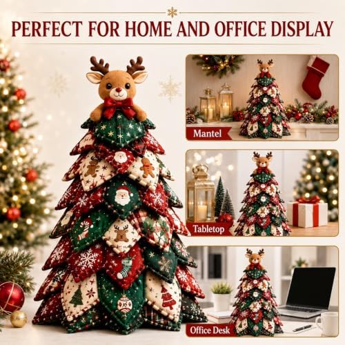 DIY Halloween Christmas Quilted Fabric Tree Kit, 3D Padded Patchwork Sewing Craft Kit for Beginners, Home Office Mantel Shelf Tabletop Decor, Handmade Holiday Gift for Craft Lovers (Christmas #A) - Image 4