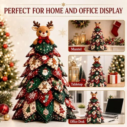 DIY Halloween Christmas Quilted Fabric Tree Kit, 3D Padded Patchwork Sewing Craft Kit for Beginners, Home Office Mantel Shelf Tabletop Decor, Handmade Holiday Gift for Craft Lovers (Christmas #A) - Image 4