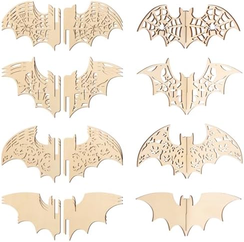 COCHIE DIY 3D Halloween Bats Wood Crafts to Paint, Paintable Unfinished Wooden Slices for Craft, Bat Cutouts Ornaments for Painting Decorations (24 PCS) by COCHIE