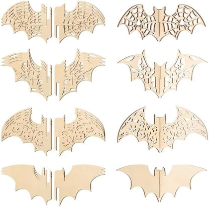 COCHIE DIY 3D Halloween Bats Wood Crafts to Paint, Paintable Unfinished Wooden Slices for Craft, Bat Cutouts Ornaments for Painting Decorations (24 PCS) by COCHIE