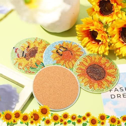 UPINS 8Pcs Sunflower Diamond Art Painting Coasters for Drinks - Image 7