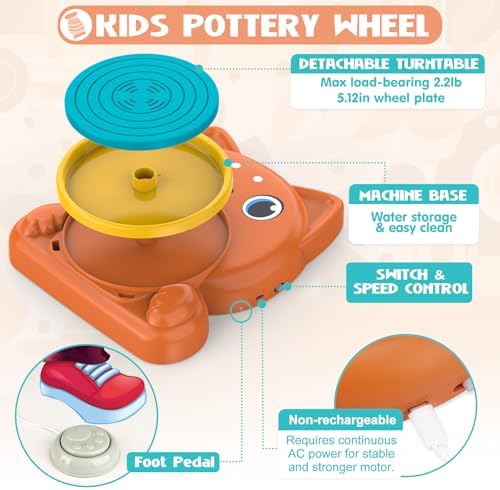 Aujazyble Pottery Wheel for Kids - Complete Pottery Painting Kit Crafts Toy - Image 3