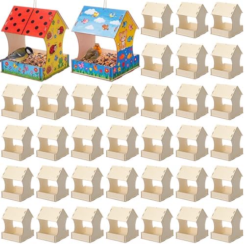 DoubleFill 36 Pack Wooden Bird Feeder Kits, DIY Bird House Kits, Build and Paint Craft for Adults, Unfinished Birdhouse Wood Craft for Educational Fun Art Outdoor Activities Gift by DoubleFill