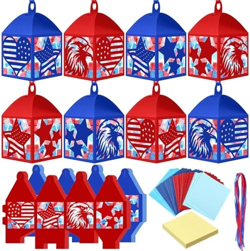 Maitys 16 Sets 4th of July Patriotic Paper Lantern Suncatcher Craft Kits by Maitys