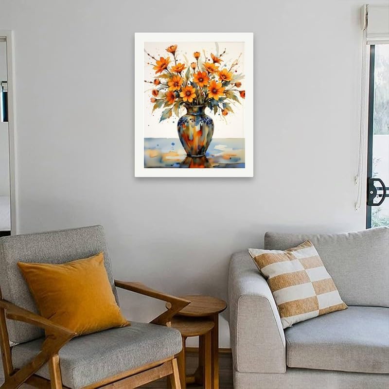 Flower Bouquet Paint by Numbers Kit for Adults - DIY Orange Wildflowers in Vase Painting on Canvas 16x20 Inches, Acrylic Paint Set, Suitable for Beginners, Art for Home Decoration or Gifts - Image 4
