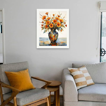 Flower Bouquet Paint by Numbers Kit for Adults - DIY Orange Wildflowers in Vase Painting on Canvas 16x20 Inches, Acrylic Paint Set, Suitable for Beginners, Art for Home Decoration or Gifts - Image 4