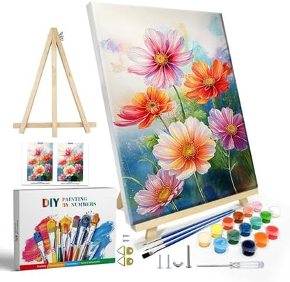 JOOZ Flowers Paint by Numbers Kit for Adults with Frame, Flower Paint by Number with Easel, DIY Floral Adult Paint by Number Kits Framed Canvas for Home Wall Decor 8 x 12 Inch by Jooz